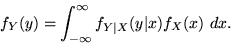 \begin{displaymath}
f_Y(y) = \int_{-\infty}^\infty f_{Y\vert X}(y\vert x) f_X(x) dx.
\end{displaymath}